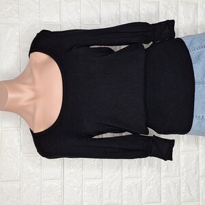 EXPRESS Black Super Soft Scoop Neck 3/4 Sleeve Knit Sweater